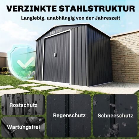 Remise de jardin métallique gris anthracite 2,13 x 1,30 x 1,85m avec portes coulissantes (1/5)