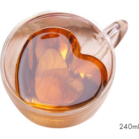 Mug à double paroi en forme de cœur 180ml/240ml, résistant à la chaleur pour thé (1/5)