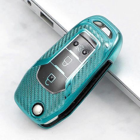 TPU-Schlüsselhülle mit Carbonmuster für Ford Fusion, Fiesta, Escort, Mondeo, Everest, Ranger (2019), S-Max, Kuga 2, Focus MK3, Ecosport – Grün