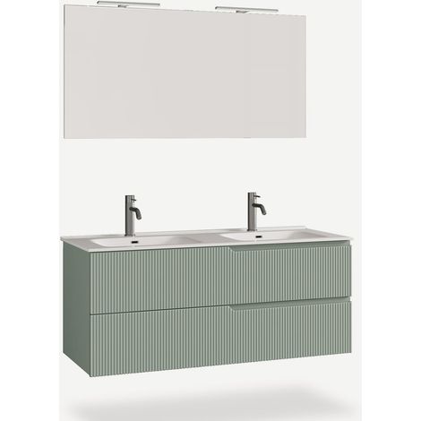 Mobile bagno sospeso con doppio lavabo e specchio Venere - Verde (1/5)