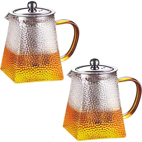 Juego de 2 teteras de 750 ml, de vidrio borosilicato, con infusor de acero inoxidable, resistentes al calor, para uso doméstico. (1/5)
