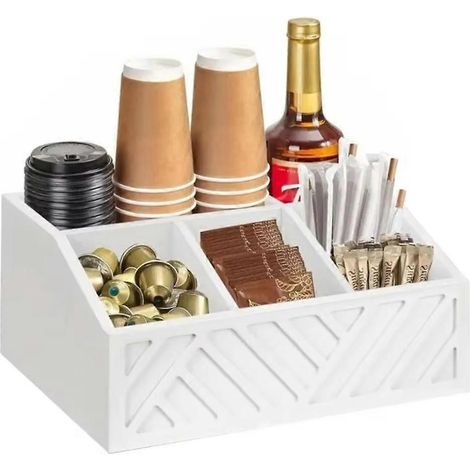 Organisateur de bar à café, boîte de rangement en bois pour thé et condiments, compartimentée, accessoires pour bar à café, restaurant, dortoir (1/5)