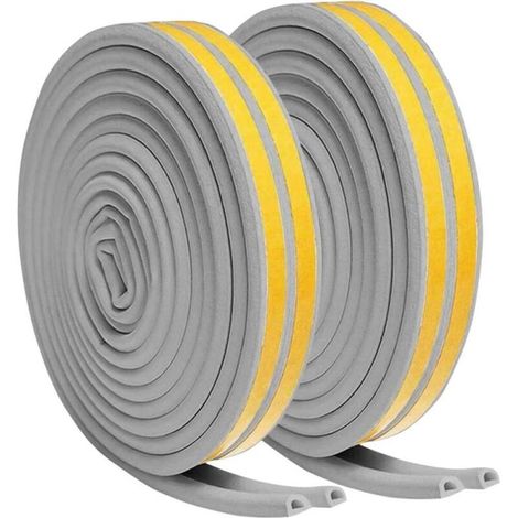 Bandes d'étanchéité pour portes et fenêtres, bandes d'étanchéité en mousse autocollantes, coupe-vent et insonorisantes (gris, 6 m x 2, type D) (1/4)