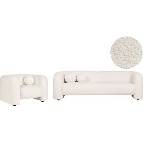 Ensemble de Salon Moderne 4 Places en Velours Fauteuil Coussins Supplémentaire Blanc Leiren