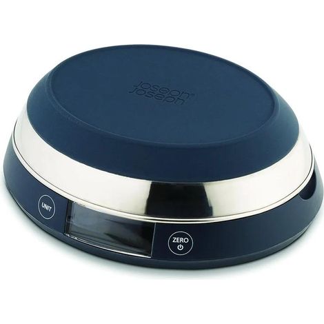Báscula digital 2 en 1 Joseph Joseph Switch con tapa reversible, capacidad de hasta 5 kg, control táctil y pantalla LCD retroiluminada, ideal para líquidos y alimentos secos.