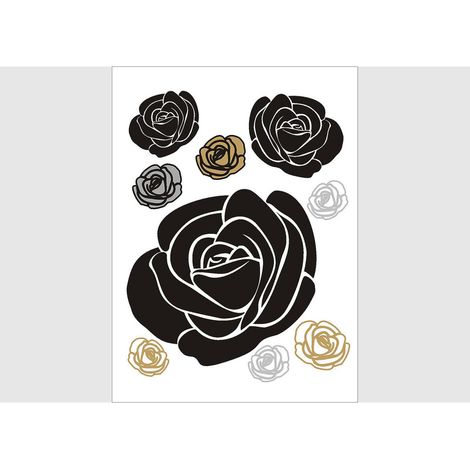 Stickers - Roses Noires, Dorées et Argentées - 1 planche 65 x 85 cm (1/5)