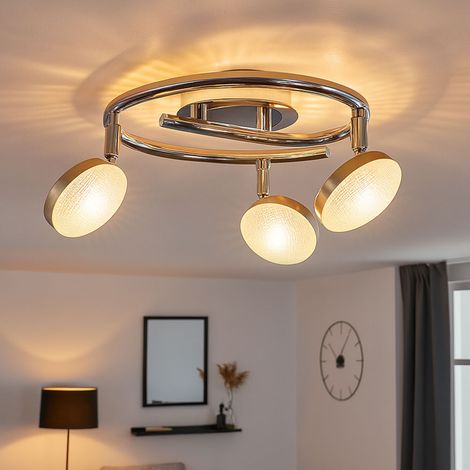 Plafoniera spot orientabile Rondell cromo lampada da soffitto alluminio, nichel opaco, 3x LED 5W 345Lm bianco caldo, DxH 25x16,5 cm