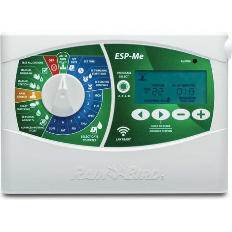 Programador de riego exterior Rain Bird 24v ESP4MEU, 4 zonas de riego ampliables