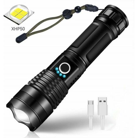 LED USB Rechargeable Ultra Puissante 3000 Lumens CREE XHP50 Lampe Torche, 5 Modes IP65 Étanche Militaire Zoomable pour Camping Randonnée(Pile Rechargeable Incluse) (1/5)