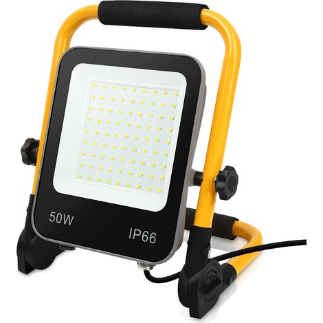Randaco Proiettore da cantiere a LED da 50W Proiettore LED con treppiede Lampada da cantiere - Bianco freddo (1/5)