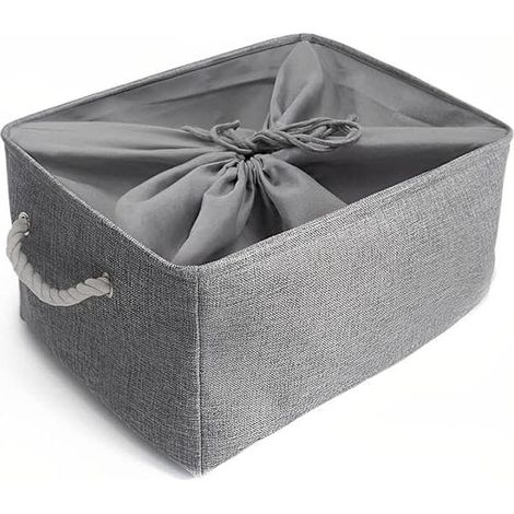 Panier de rangement pliable en toile épaisse grise XL lavée avec fermeture éclair NN (1/5)