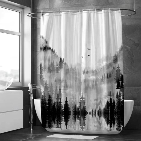 Rideau de douche style encre zen épuré, tissu imperméable, 90x180 cm