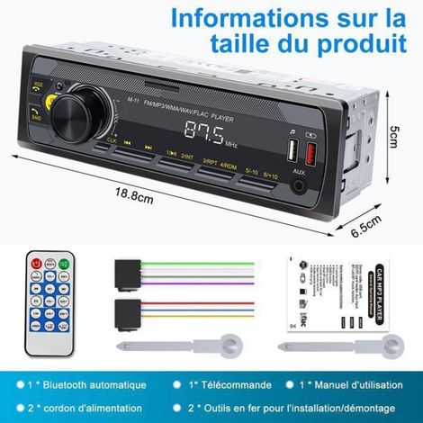 Autoradio Bluetooth Double-Din 4x45W avec commande vocale et 7 couleurs pour installation voiture (1/5)