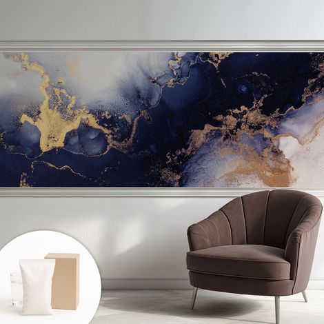 Papier peint intissé décoratif avec motifs pour salon et chambre a motif - Colle incluse gratuite Vagues bleu marine 250x104 cm (1/5)