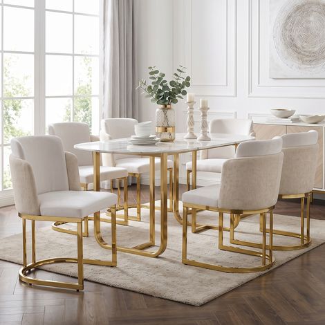 Lot de 6 chaises de salle à manger 61,5x53,5x86 cm en tissu chenille beige, moderne FloraGrace (1/5)