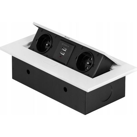 Presa da mobile bianca, retrattile, incassata nel piano di lavoro, prolunga 230V, 2xUSB (1/5)