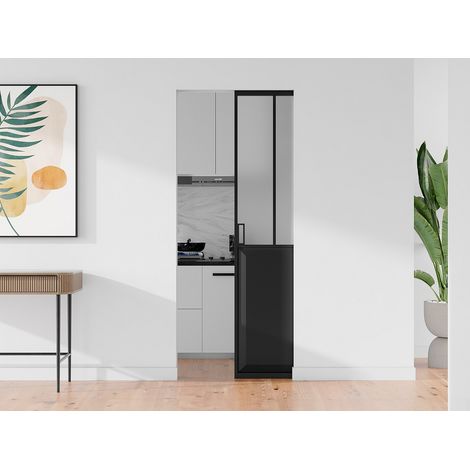 Porte coulissante atelier avec système à galandage - Noir et verre trempé dépoli - H205 x L93 cm - ARTISTO II (1/4)
