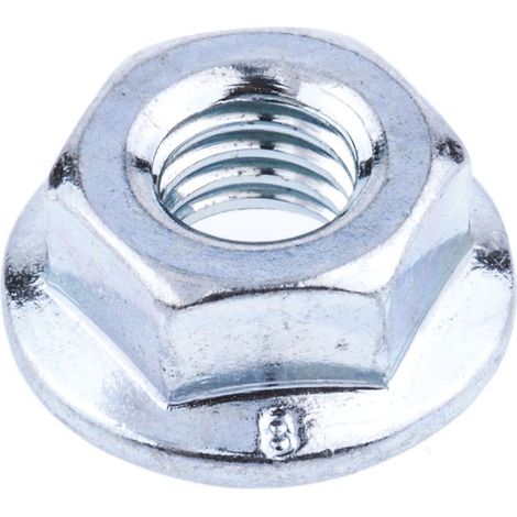 Ecrou hexagonal à collerette de diamètre 14.2mm, M6, Acier Galvanisé brillant ( Prix pour Sachet de 100 )