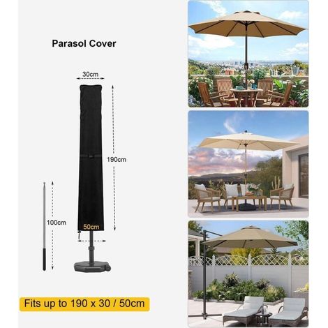 Housse Parasol Droit en Tissu Oxford 420D imperméable,Housse de Parasol ,Housse de Protection Parasol,Bâche de Parasol Droit avec Fermeture éclair-Noir (190X30/50 cm) (1/5)