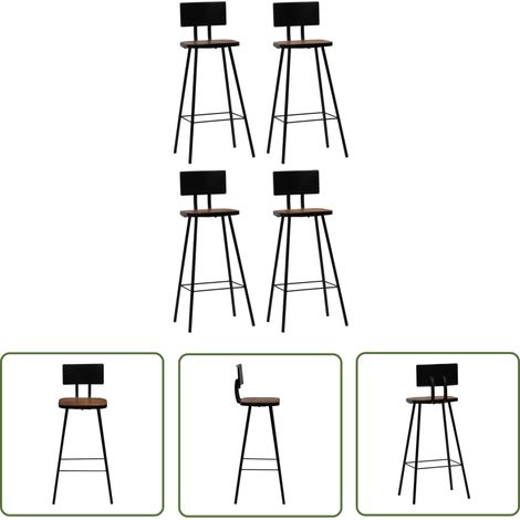 The Living Store Tabourets de bar lot de 4 bois massif de récupération - Chaises De Bar - Tabourets De Bar - Meubles Industriels - Mobilier Vintage - Chaises Design (1/5)