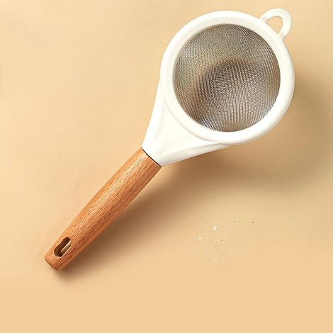 Tamis à mailles fines en acier inoxydable, petite passoire à farine, ustensiles et accessoires de cuisine avec manches en bois pour tamiser, égoutter et filtrer. (1/5)