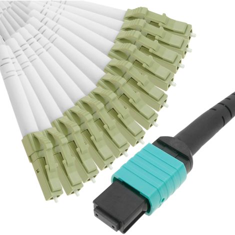 BeMatik - Cable Fanout de fibra óptica OM3 multimodo 50µm/125µm MTP/PC a 12 x LC/PC 10Gb de 2 m