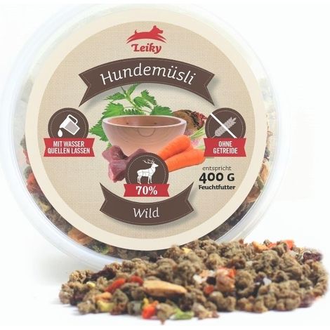 Müsli mit Wild und Gemüse für Hunde 100g Probe Trockenfutter BARF Leiky (1/4)