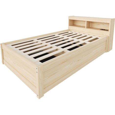 Letto multifunzione 90 x 200 cm in legno con presa europea, contenitori e LED (1/5)