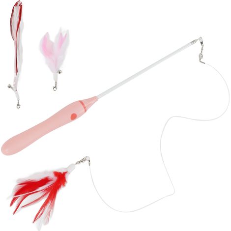 Bâton pour chat interactif rétractable à 3 modes avec lumière LED rouge (ensemble rose) (1/5)