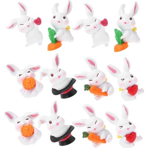 Figurines de Lapins en Résine Décoratives Décoration Réaliste et Adorable 12 Pièces Petites Statues de Lapins Mignonnes pour Fêtes et Mariages (1/5)