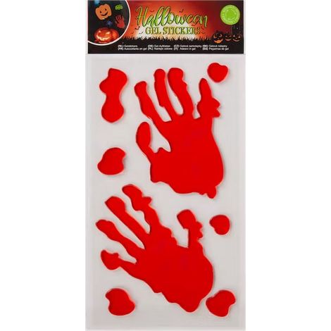 Autocollants en gel pour vitres Halloween - Motif mains - Rouges et multicolores - Réutilisables - Décoration de vitre