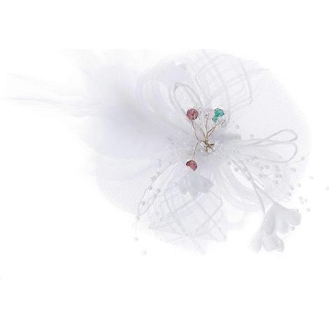Voile élégant tube plume fascinator chapeau fleur douce derby strass, accessoire cheveux chic mariage fête. (1/4)