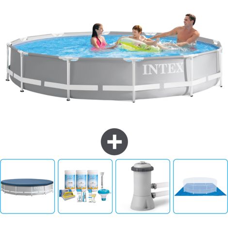 Intex Pool mit rundem Prismenrahmen – 366 x 76 cm – Grau – im Lieferumfang enthalten Accessoire CB1