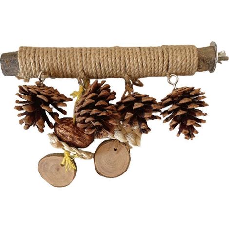 Perchoir pour perruche avec pomme de pin, perchoir à griffes pour oiseaux, perchoir en bois pour cage à perroquet (1/5)