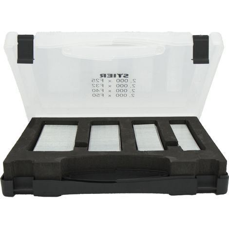 STIER Stauchkopfnägel Set(Brads) in Handwerkerkoffer 25 - 50 mm, 8000 Stück, für Druckluftnagler oder Nagelpistole, Stiftnägel (1/3)