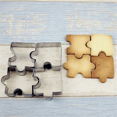 4-teiliges Set Keksformen aus Edelstahl, Puzzleteile, Ausstechformen, Kuchenrahmen, Backwerkzeuge