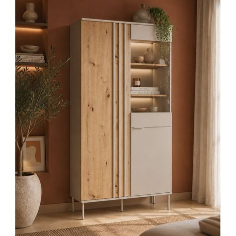 Vitrine 2 portes moderne beige et bois IRINA (1/5)