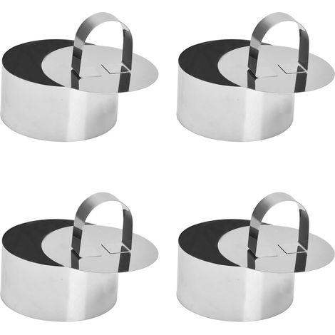 4 Pieces Stainless Steel Foam Rings Round Pastry Mould, Dessert Presentation Circles with Pusher for Baking Cake Food Cake 8 cm (1/5)