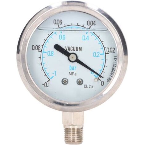 Manomètre À Vide - Acier Inoxydable - Échelle Double - Précision Classe 2.5 - Raccord 1/4 Pouces NPT - Pour Mesure Pression Huile Air Eau Hydraulique - 1 Pièce (1/5)
