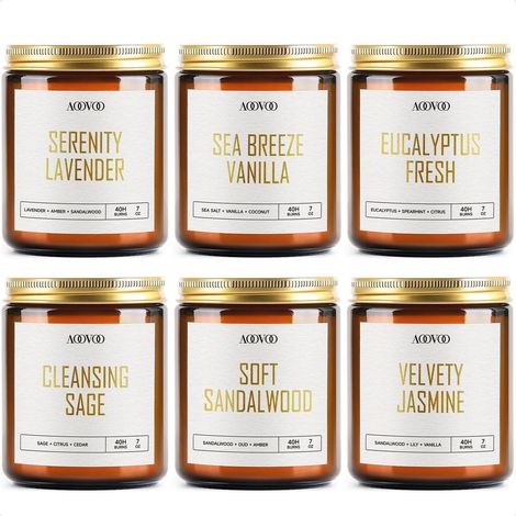 Bougies parfumées lot de 6 bougies en cire de soja en verre coffret cadeau 300h de combustion