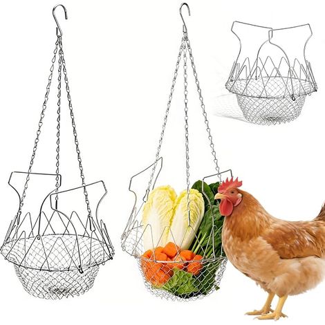 mangeoires automatiques pour poulets et légumes : mangeoires à suspendre pour volailles et légumes, support de fruits en acier inoxydable à suspendre, mangeoire de fruits pour (1/5)
