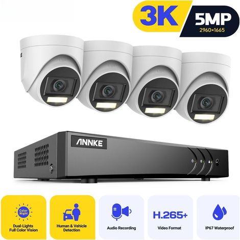 Kit de Vidéosurveillance 8 Canaux 5MP avec 4 Caméras Extérieures Étanches, Disque Dur 1 To Intégré, Vision Nocturne Couleur, Audio Intégré (1/5)