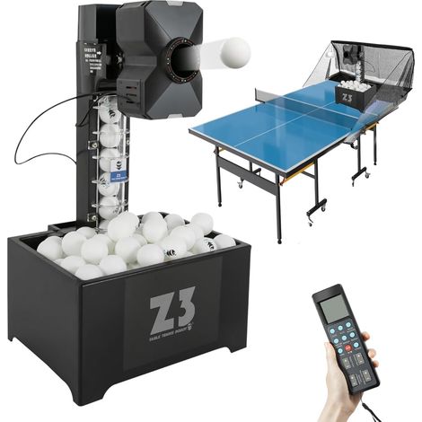 Robot de tennis de table automatique avec filet - Pour l'entraînement et l'exercice avec télécommande, Fréquence de service : 35-90 balles/Min