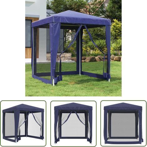 The Living Store Tente de fête avec 4 parois latérales en maille Bleu 2x2 m PEHD - Tents De Fete - Tonnelles Exterieures - Gazebo - Parasol - Abri Solaire (1/5)