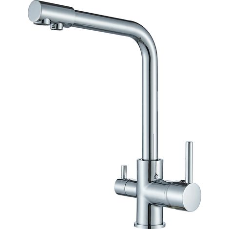 Robinet de Cuisine Douchette à 3 voies, Mitigeur de Cuisine Flexible, Robinet d'Évier d'Eau Potable Réglable à 360° (Double Poignée), Corps en Laiton (1/5)