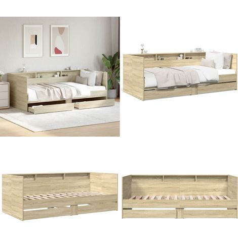 Lit de jour avec tiroirs sans matelas chêne sonoma 90x200 cm - Canapé-lit - Tiroirs (1/5)