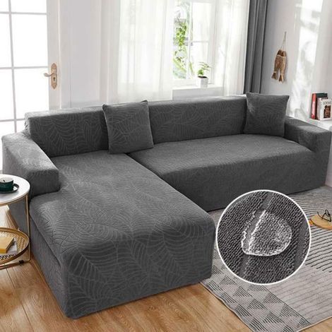 Housse de canapé d'angle - - Universelle - Imperméable - Extensible - Gris foncé-Deux places (1/4)