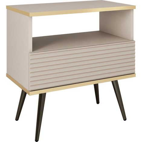 Comodino beige glamour con gambe nere, 54 x 59 x 39 (1/4)