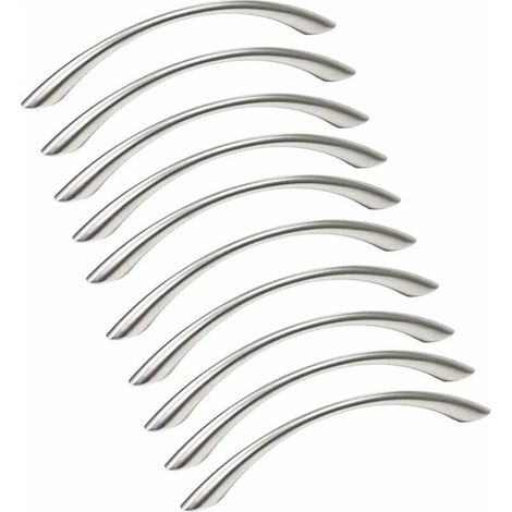 Lot de 10 poignées de meuble cuisine en acier inoxydable brossé nickel - poignée de porte argent entraxe 128mm, tiroir et armoire (1/5)