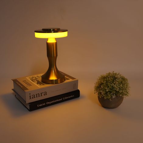 Lampe de table LED portable avec capteur tactile, 3 températures de couleur, batterie rechargeable, idéale comme veilleuse pour enfants ou lampe décorative pour table de restaurant, couleur or. (1/5)